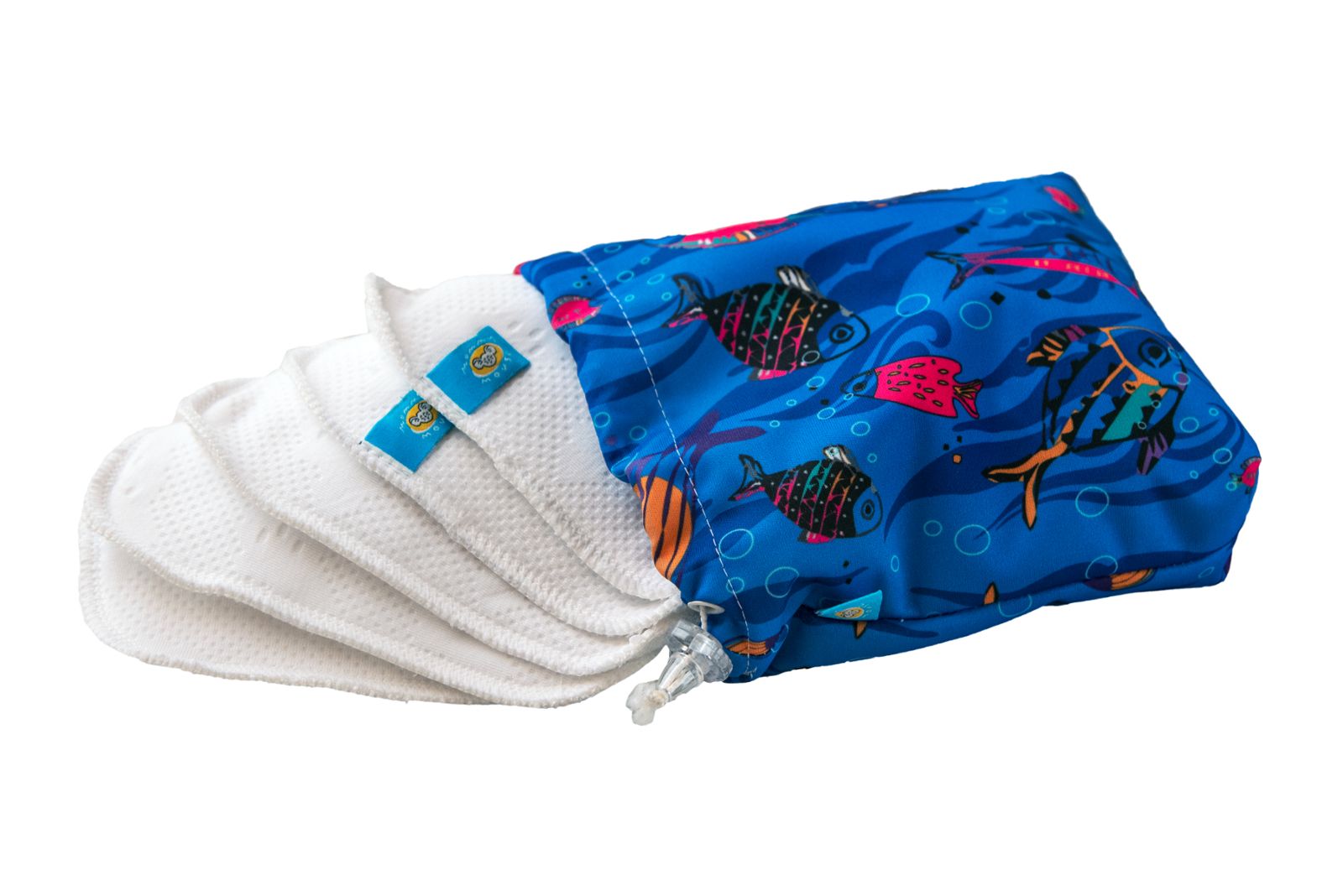 Woreczek na chusteczki wielorazowe + 5 chusteczek wielorazowych (FISH) - zestaw Woreczek na chusteczki wielorazowe + 5 chusteczek wielorazowych (FISH) - zestaw