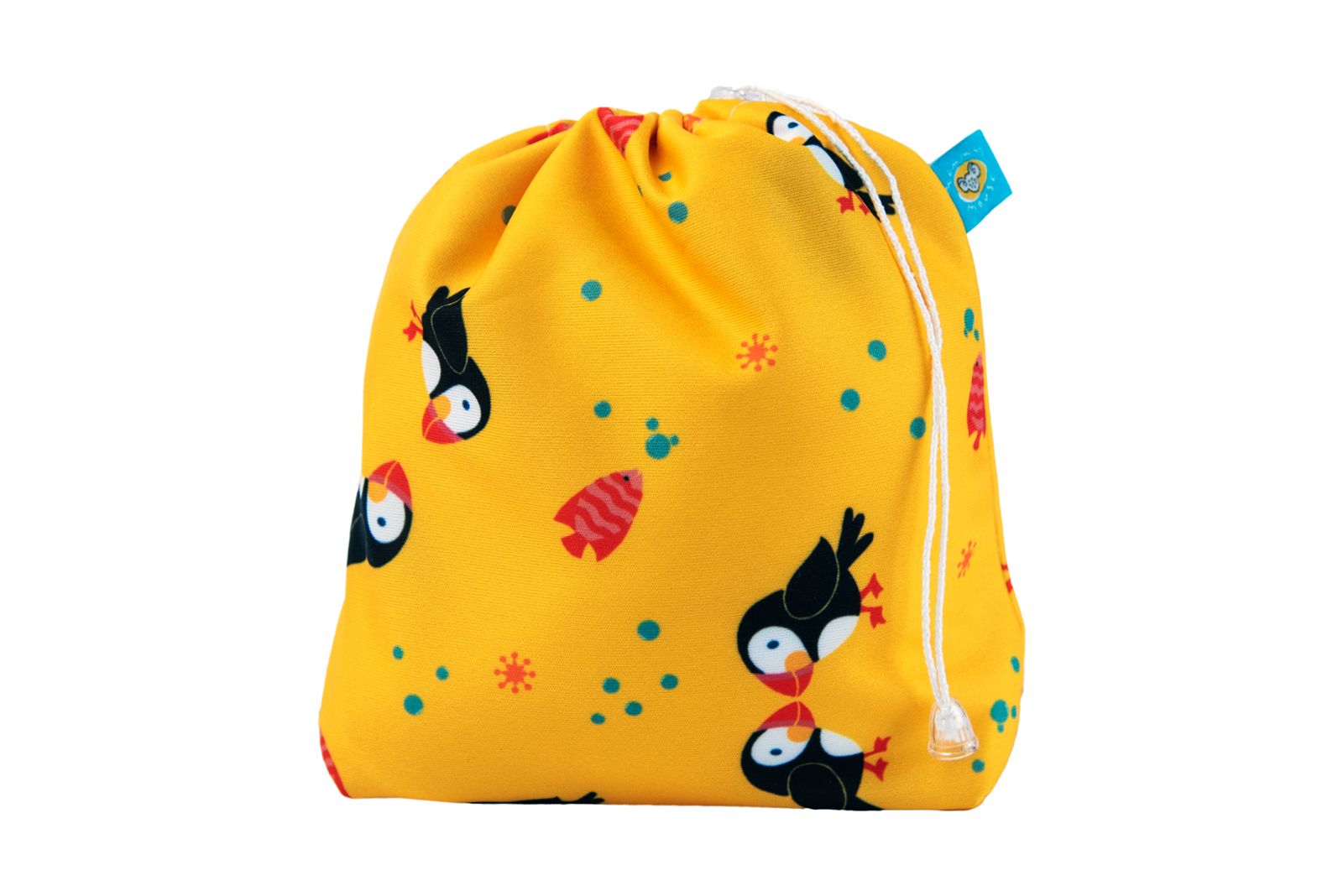 Woreczek na chusteczki wielorazowe + 5 chusteczek wielorazowych (PUFFINS) - zestaw Woreczek na chusteczki wielorazowe + 5 chusteczek wielorazowych (PUFFINS) - zestaw